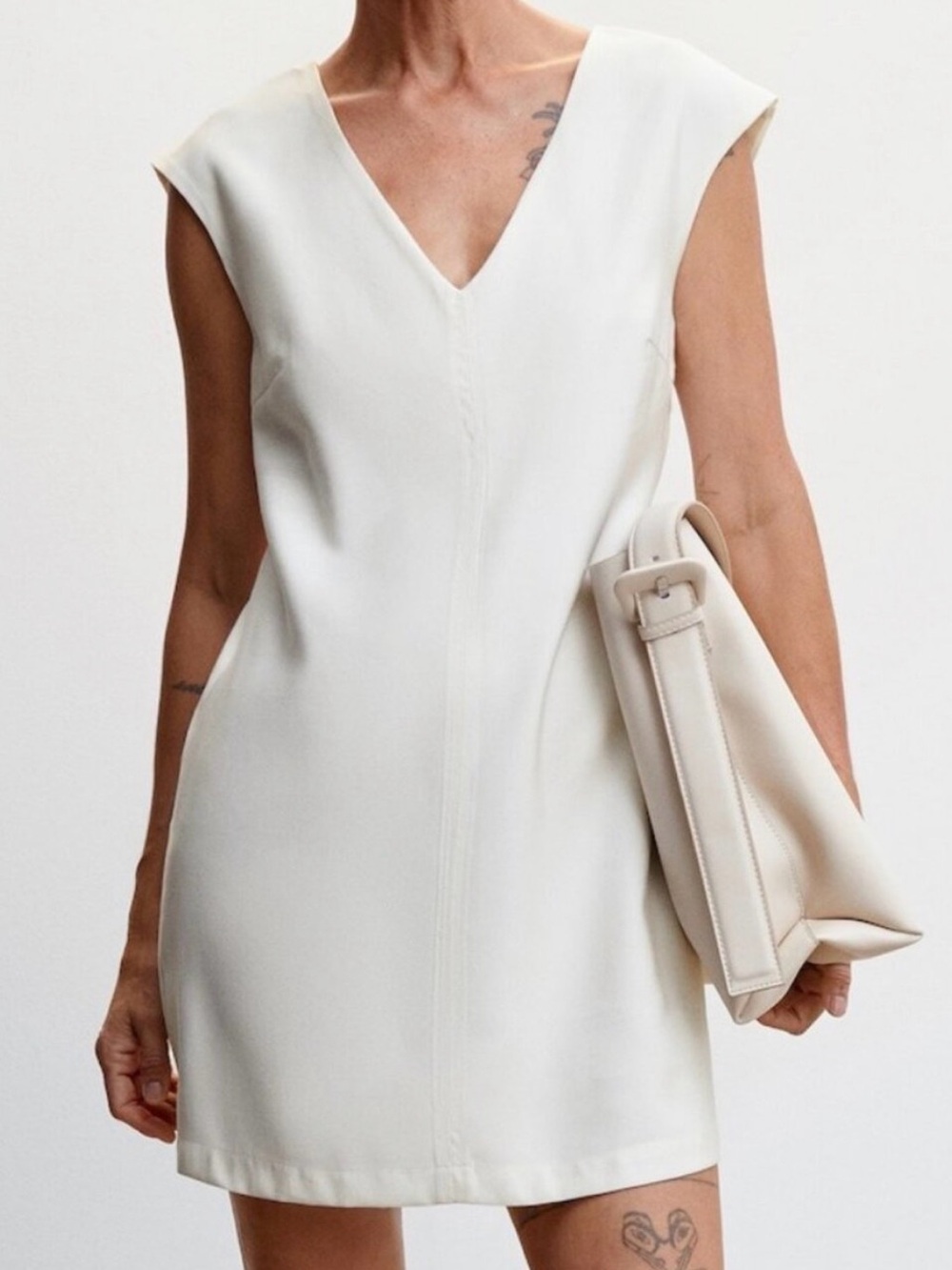 Mango V-Neck Short Sleeve White Mini Dress - Picture 1 of 5